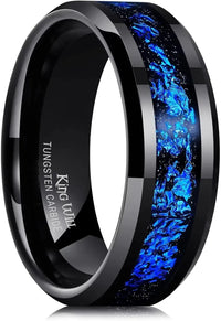 Mens Wedding Band with Foils Inlay, Black/Silver/Gold Beveled Edge Glowstone Ring, 6Mm/8Mm Tungsten Carbide Rings Comfort Fit