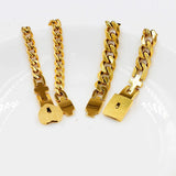 Rose Gold Plated Titanium Matching Puzzle Couple Heart Lock Bracelet and Key Pendant Necklace for Men and Women