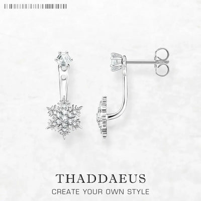 Snowflake with White Stones Ear Studs Earrings Europe Style Fine Jewerly for Women Trendy Gift in 925 Sterling Silver