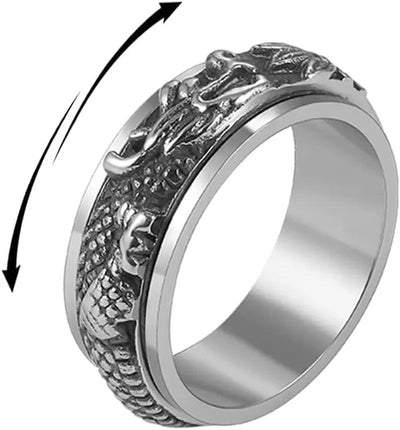 Dragon Rotating Spinner Fidget Band Rings Stainless Steel Punk Cool Animal Anxiety Stress Relief Band Biker Ring Promise Band for Men Women Birthday Valentine'S Day Gifts Vintage Jewelry