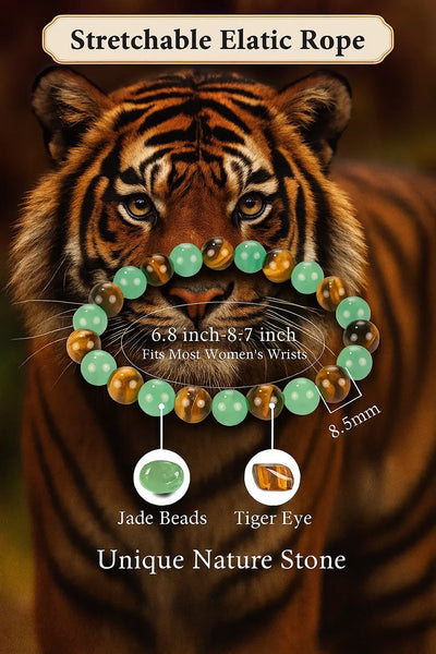 Money Bracelets for Women Natural Stone Beaded Bracelets for Women Jade Tiger Eye Lucky Crystal Jewelry Adjustable Elastic Cord Feng Shui Bracelet Good Luck Gifts