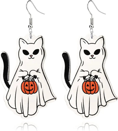 Halloween Cute Ghost Pumpkin Earrings for Women Cartoon Cat Spider Earrings Halloween Acrylic Earrings Fun Earrings