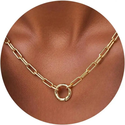 Minimalist Chain for Women 14K Dainty Cuban Link Chain Paperclip Choker Spring Ring Clasp Thick Chain Choker Necklaces for Women