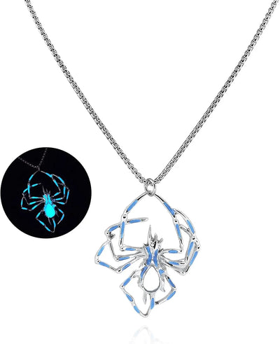Halloween Glow Spider Necklaces Glow in the Dark Spider Necklaces Night Moon Luminous Glowing Necklace Fashion Hip Hop Halloween Jewelry for Men Women