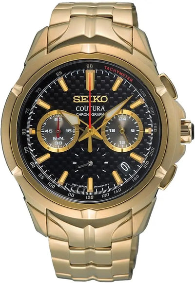 SSB438 Men'S Coutura Chronograph Quartz Watch - Black Dial Stainless Steel with Light Gold Band 100 Meters Water Resistant