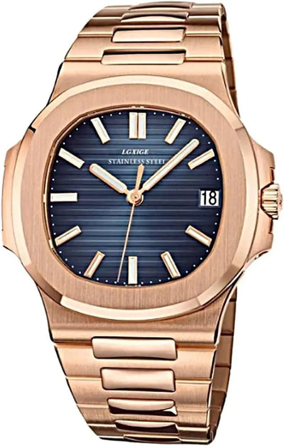Men'S LGXIGE 2019 Luxury Watches Men, Rose Gold Stainless Steel Patek Style Watch