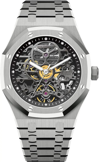 Automatic Mechanical Watch Skeleton Stainless 50M Waterproof anti Shock Casual Diver Men Wrist Watch Sterling Watches Chronograph Analog Business Casual Fashion Adjustable Silicone Band