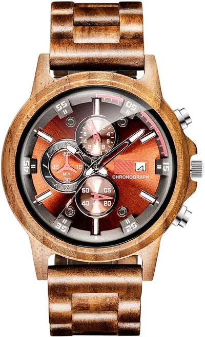 Wooden Watch for Men Women, Stylish Chronograph Military Casual Calendar Wood Watches