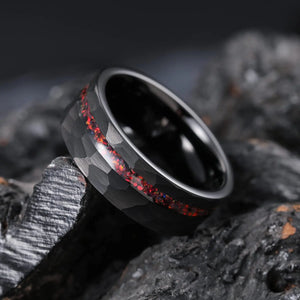 8Mm Tungsten Carbide Opal Rings for Men Black Wedding Band Blue Opal Inlay Brushed Hammered Promise Rings Comfort Fit Size 7-14