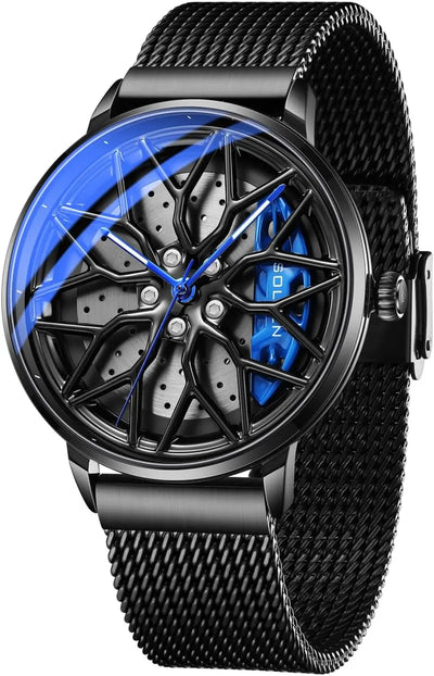 Car Watches for Men, Spinning Car Wheel Rim Watch, Casual Waterproof Men'S Wrist Watch with Japanese Quartz & Luminous Function, Gift for Adults, Car Enthusiast - 42.5Mm