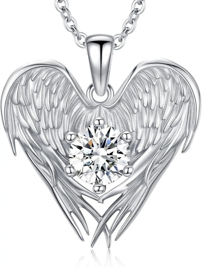 Wings Moissanite Pendant Necklaces for Women,2 Carats,925 Sterling Silver Necklace,Anniversary Present or Valentine Christmas Mothers Day Birthday Jewelry Gifts for Mom Wife Her Girlfriend
