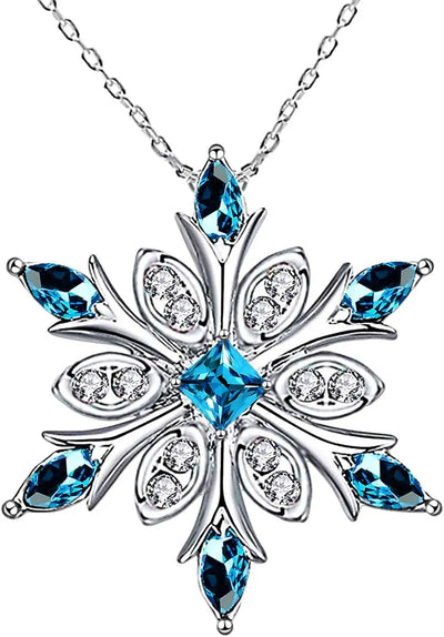 Women'S 925 Sterling Silver Blue Crystals Snowflake Pendant Fashion Necklace Collarbone Chain