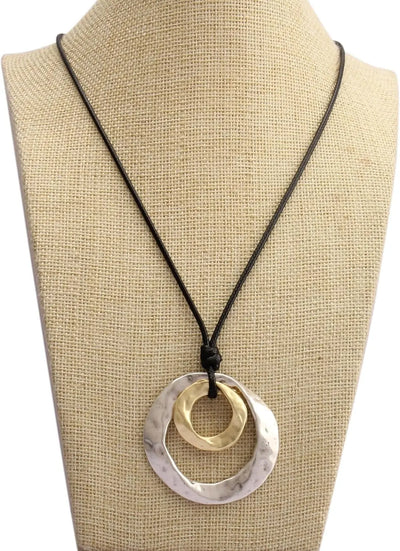 Leather Necklace for Women Long Boho Pendant Hippie Choker Necklace Bohemian Layered Leather Rope Wooden Jewelry Gifts