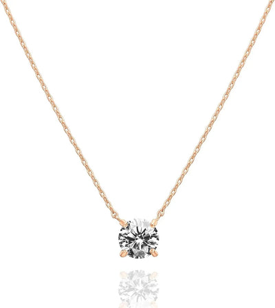 14K Gold Plated Crystal Solitaire 1.5 Carat (7.3Mm) Cubic Zirconia Dainty Choker Necklace | Gold Necklaces for Women