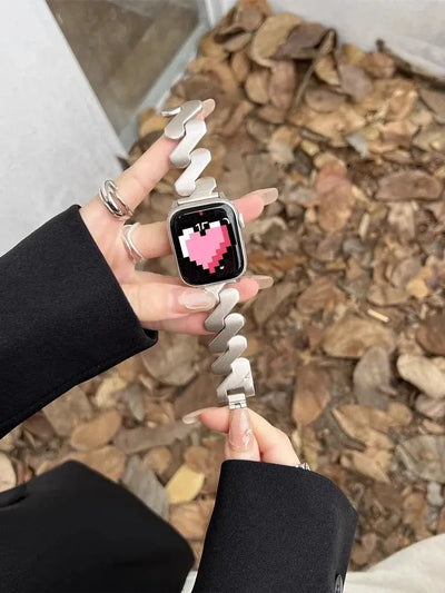 Luxury Metal Band for Apple Watch 41MM 42MM 49MM 44MM 45MM Wavy Matte Stainless Steel Strap for Iwatch Series Ultra 8 7 6 5 4 SE