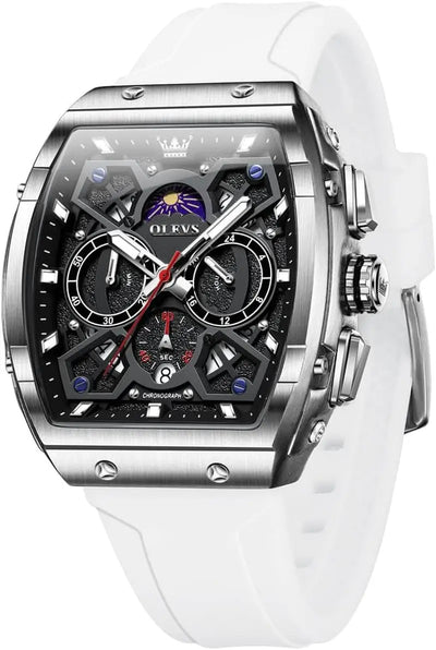 Watches for Men Casual Luxury Large Face Multifunctional Chronograph Men'S Watches Durable Silicone/Nylon Strap 3ATM Waterproof Men Watch Date Moon Phase Analog Quartz Watch Reloj Para Hombre