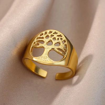Irregular Hollow Opening Rings for Women Stainless Steel Gold Color Geometric Ring Party Christmas Jewelry Gift Free Shipping