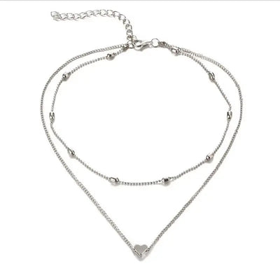 New Double Layer Necklace for Women Heart Pendant Chokers Necklaces Girls Gift Bohemia Cheap Jewelry Multilayer Bohemia Jewlery