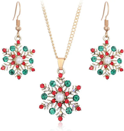 Christmas Necklace Earrings Set,Vintage Snowflake Drop Oil Necklace Earrings Multilayer Christmas Choker Xmas Jewelry for Women