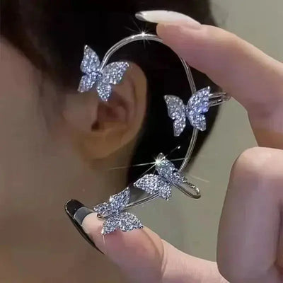 Sparkle Zircon Butterfly Earrings without Piercing for Women Silver Color Elf Earrings Ear Cuffs Party Wedding Korean Jewelry