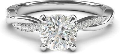 Sterling Silver 4-Prong Petite Twisted Vine Simulated 1.0 CT Diamond or Moissanite Engagement Ring Promise Bridal Ring